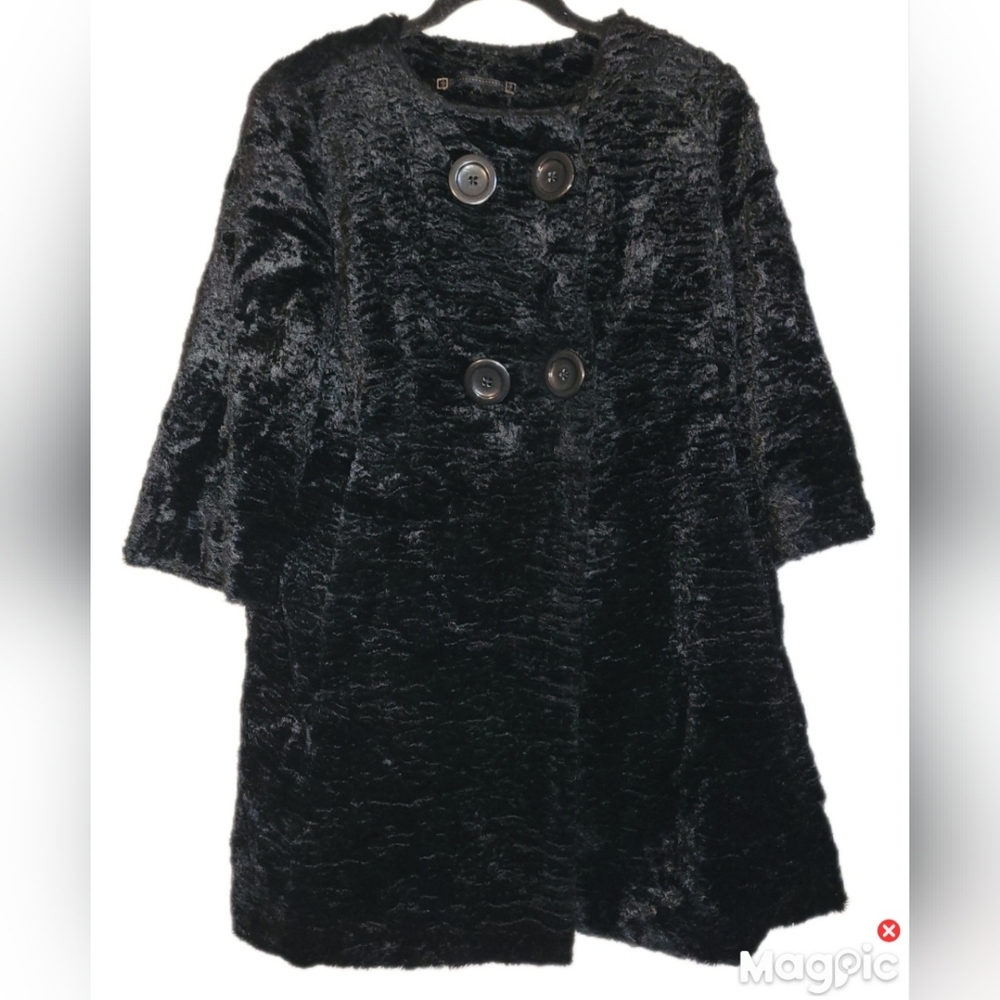 Vintage Ann Taylor Fur 3/4 Sleeve Pea Swing Coat Black Sz Med Black Button